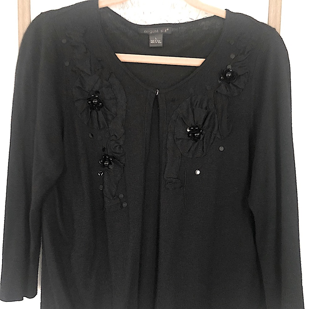 August Silk black cardigan with beads
